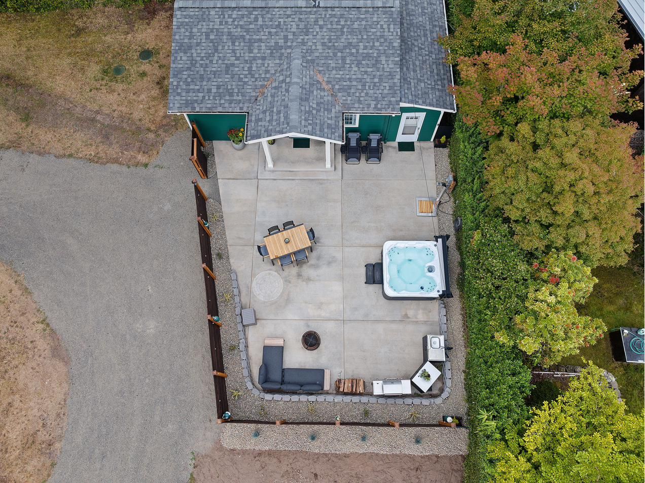 Overhead view of the roof and courtyard